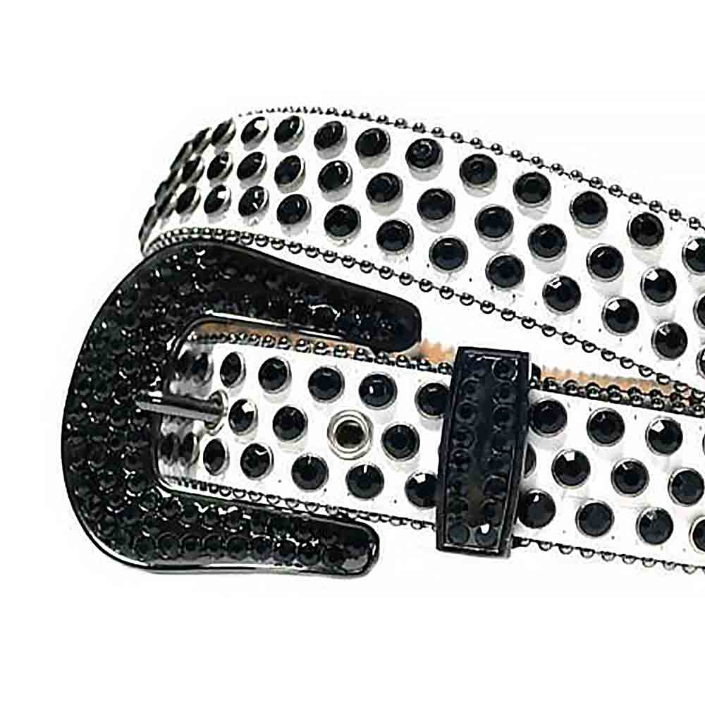 White Strap With Black Studded Rhinestone Belt