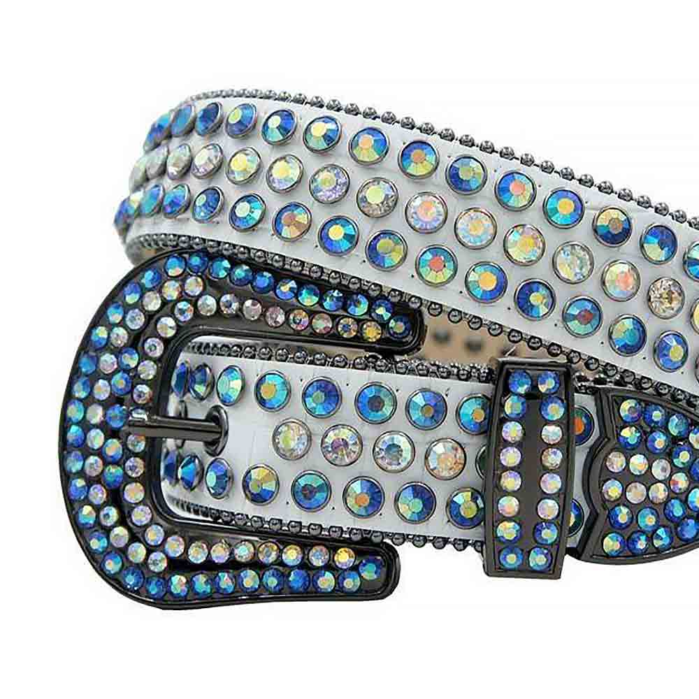 White Strap With Blue & Multi Color Studded Rhinestone Belt