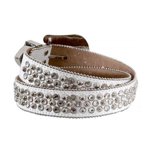 White Strap With Crystal Studs Rhinestone Belt