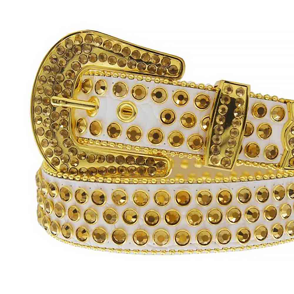 White Strap With Gold Studded Rhinestone Belt