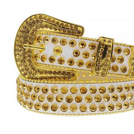 White Strap With Gold Studded Rhinestone Belt