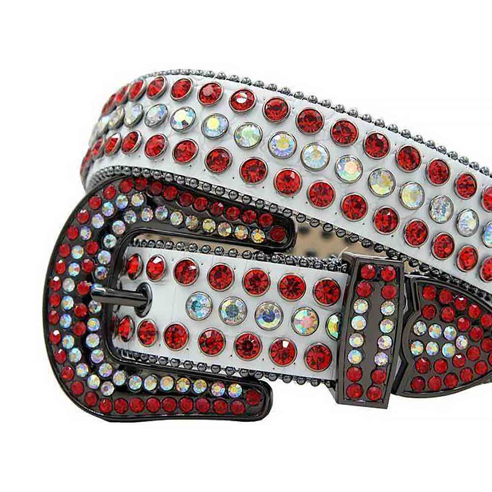 White Strap With Multi & Red Studded Rhinestone Belt