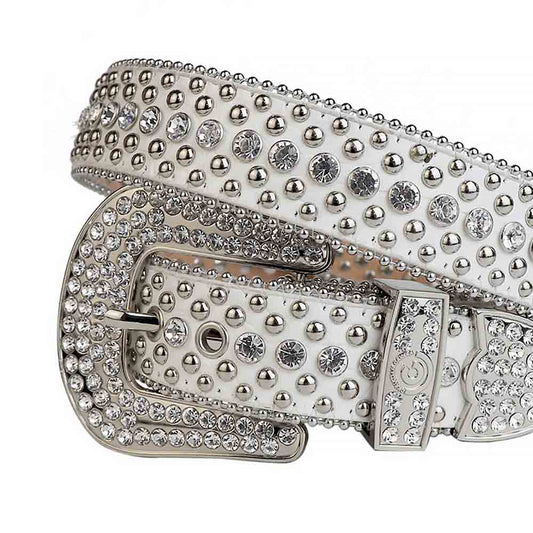 White Strap With Transparent Crystals Studded Rhinestone Belt