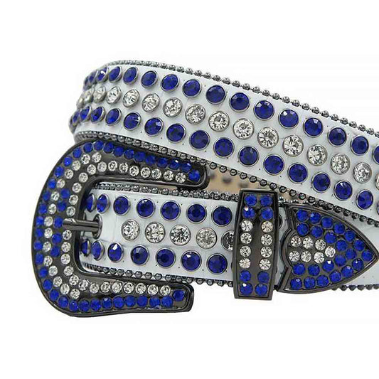 White Strap With White & Blue Studded Rhinestone Belt