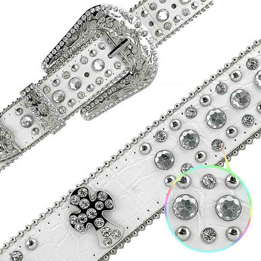 White Cross With Studs And White Stones Studded Rhinestones BB Belts