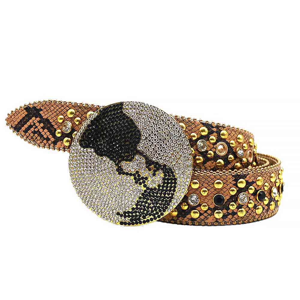 Globe Gold Matte Diamond Belt With Gold & Transparent Rhinestones
