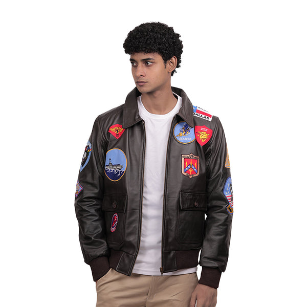 Folsom Brown Aviator Leather Bomber Jacket