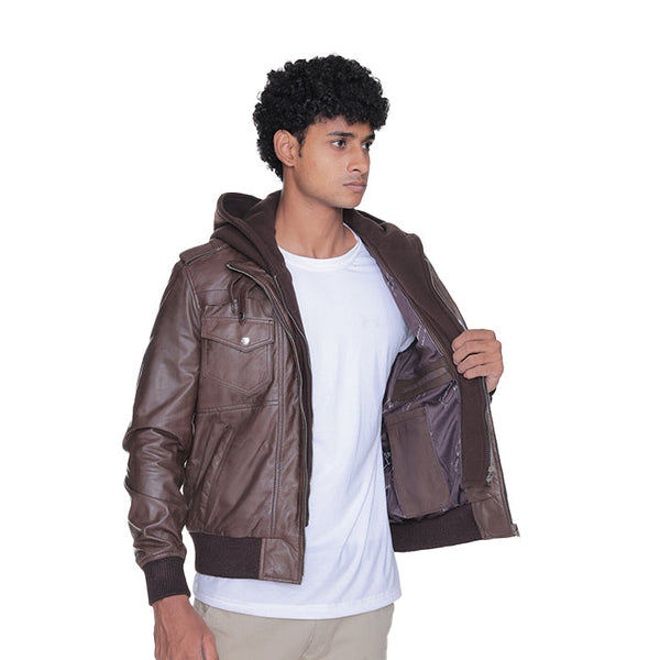 Zoghby Brown Leather Bomber Jacket