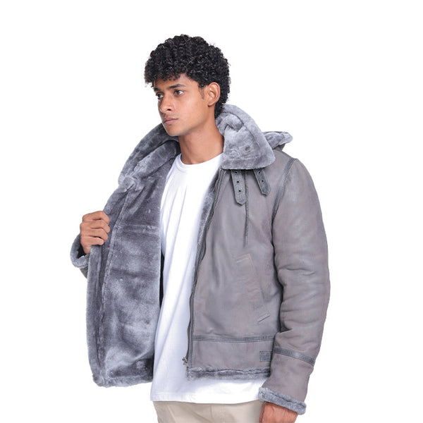 Edgar B3 Grey Leather Bomber Jacket