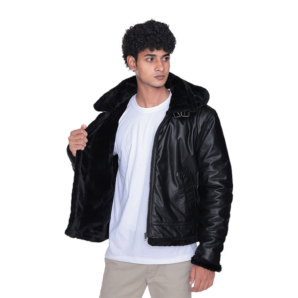 Buck B3 Black Leather Bomber Jacket