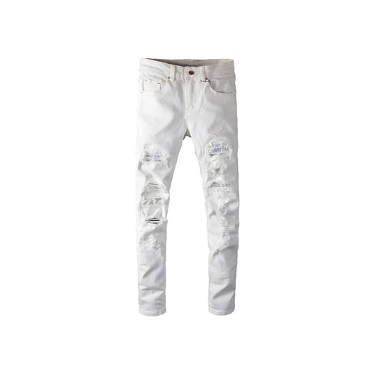 Men's White Crystal Stones Slim Skinny Denim Jeans
