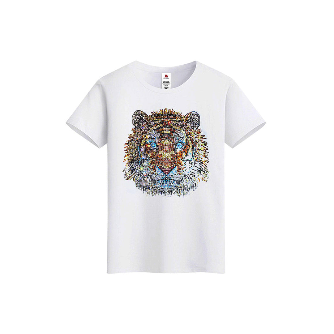 Men's Rhinestone Tiger Print Streetwear Short Sleeve Bling Sparkling Diamond T-Shirt