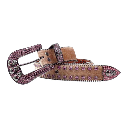 Skull Brown Strap With Crystal Pink Rhinestone Belt