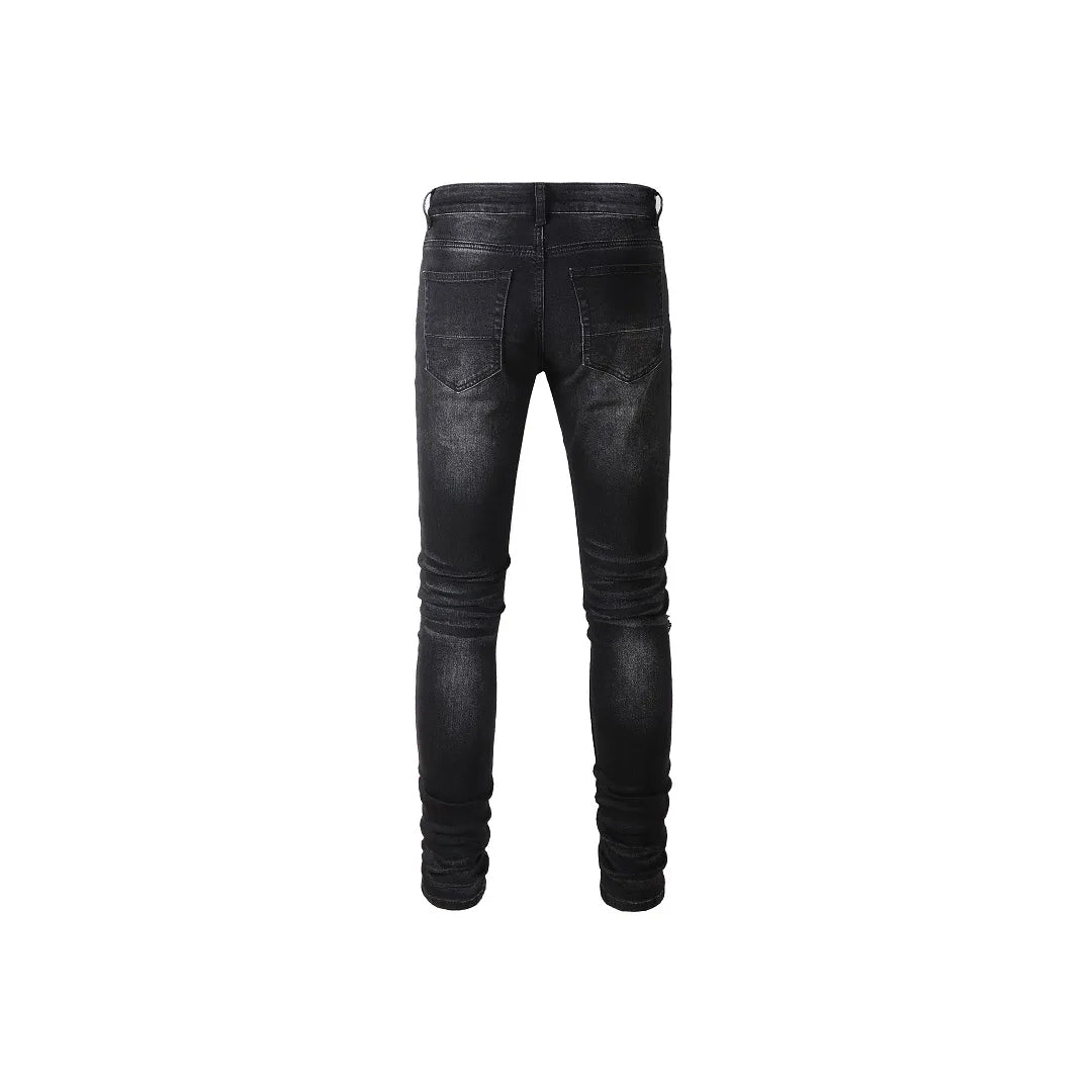 Men's Stretch Ripped Patched Biker Denim Jeans