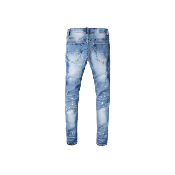 Men's Light Blue Crystal Slim Fit Denim Jeans