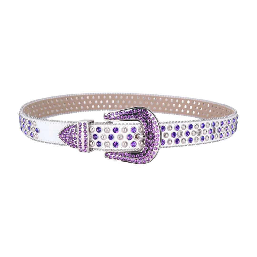 White Strap With Crystal & Purple Studded Rhinestone Belt
