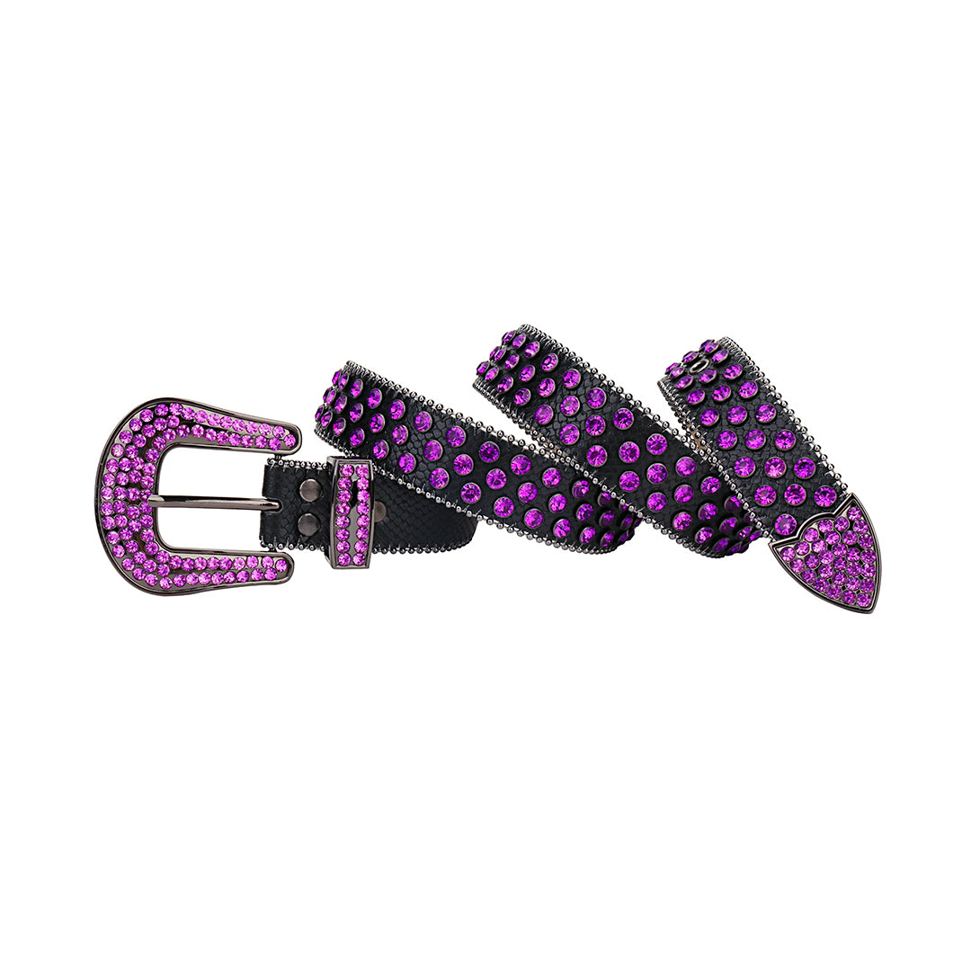 Black Strap With Purple Shiny Rhinestone Belt