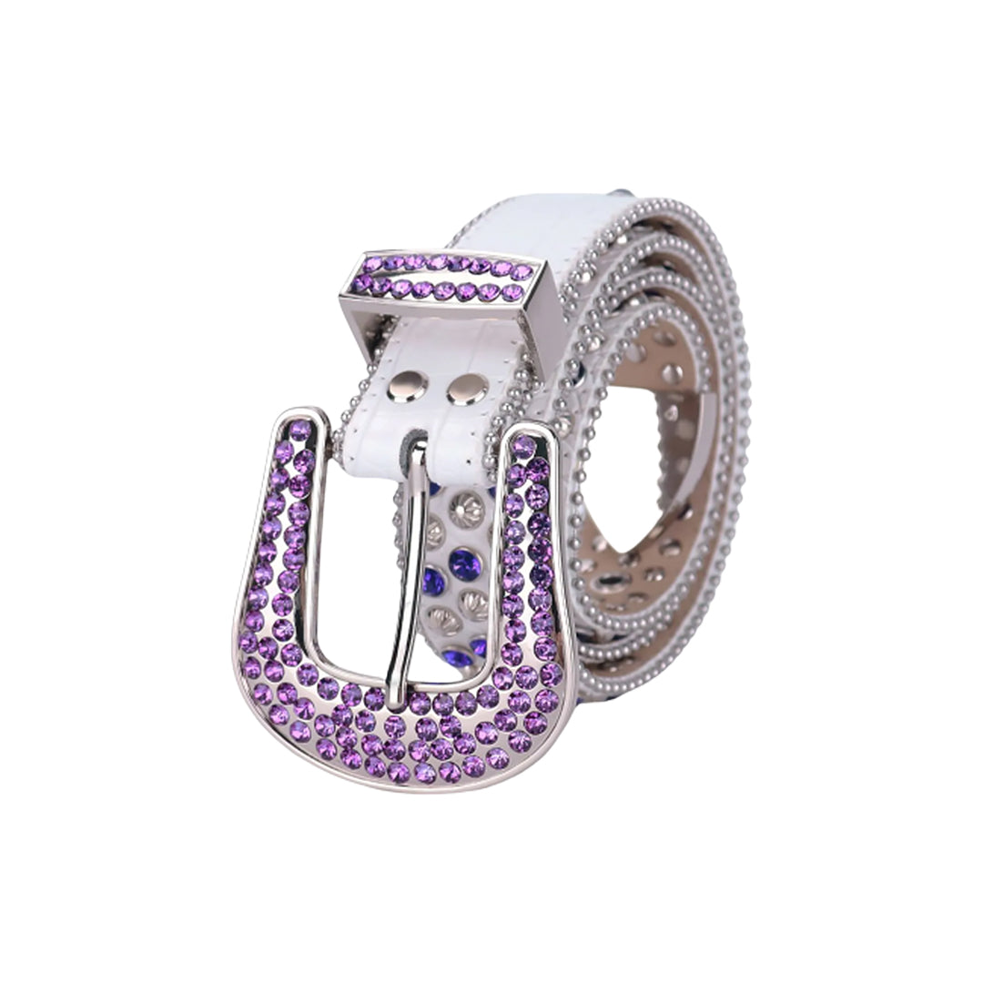 White Strap With Crystal & Purple Studded Rhinestone Belt
