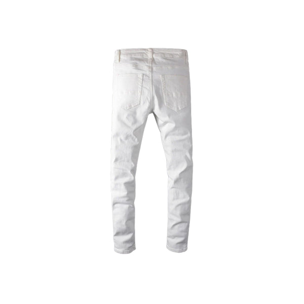 Men's White Crystal Stones Slim Skinny Denim Jeans