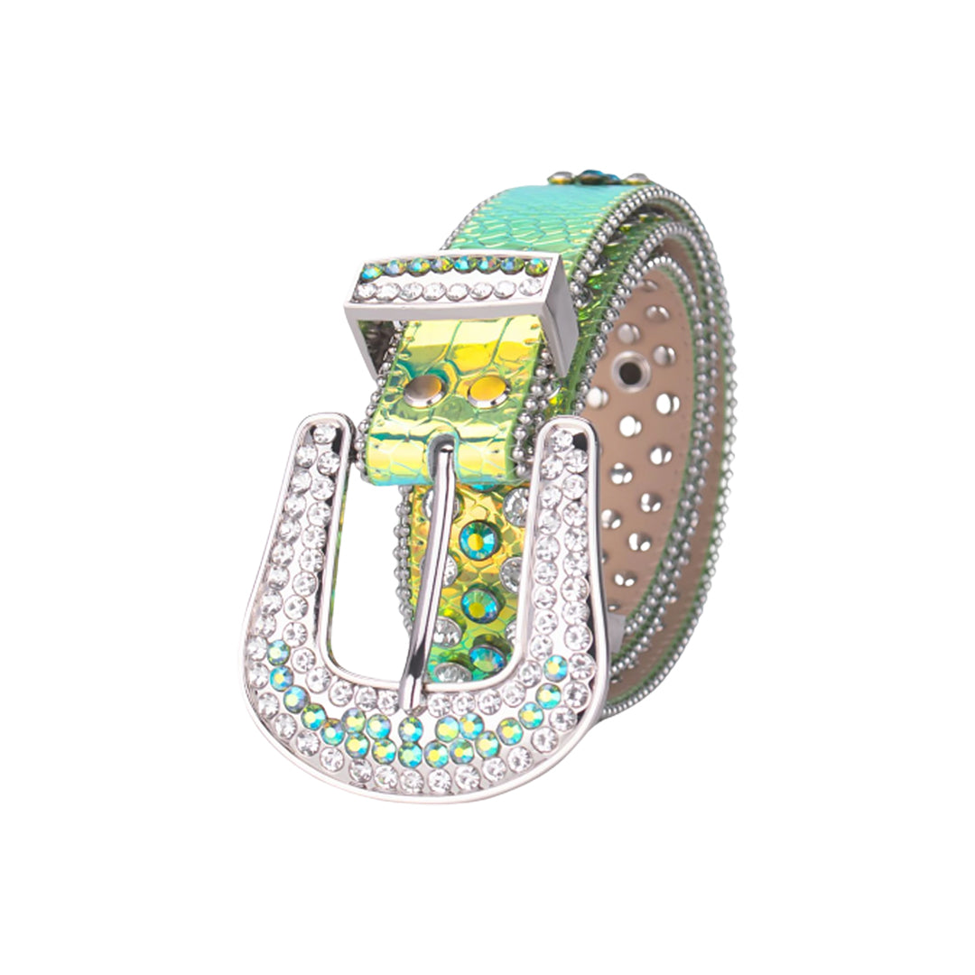 Shiny Green Strap With Crystal Studded Rhinestone Belt