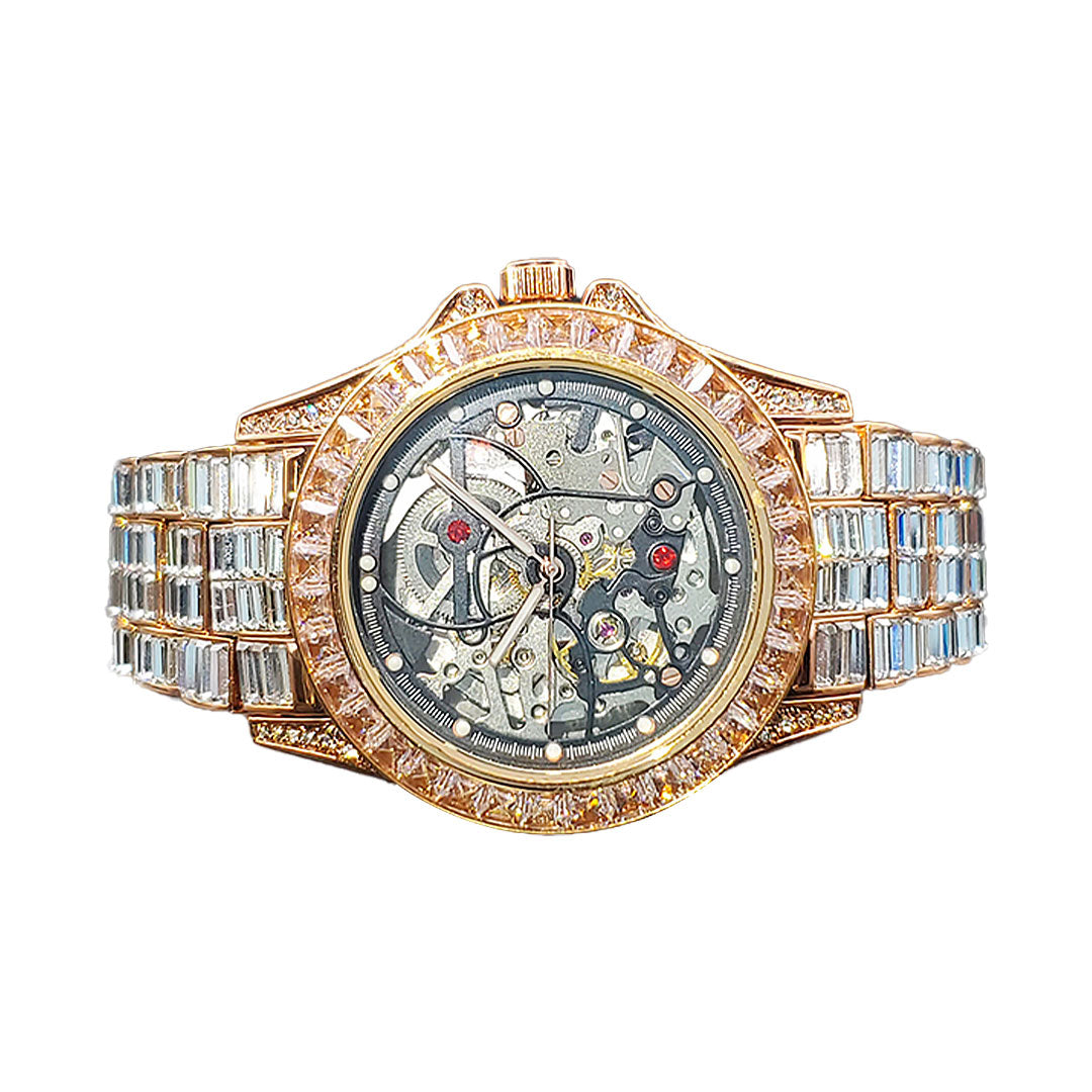 Men's Skeleton Waterproof Rhinestone Watch