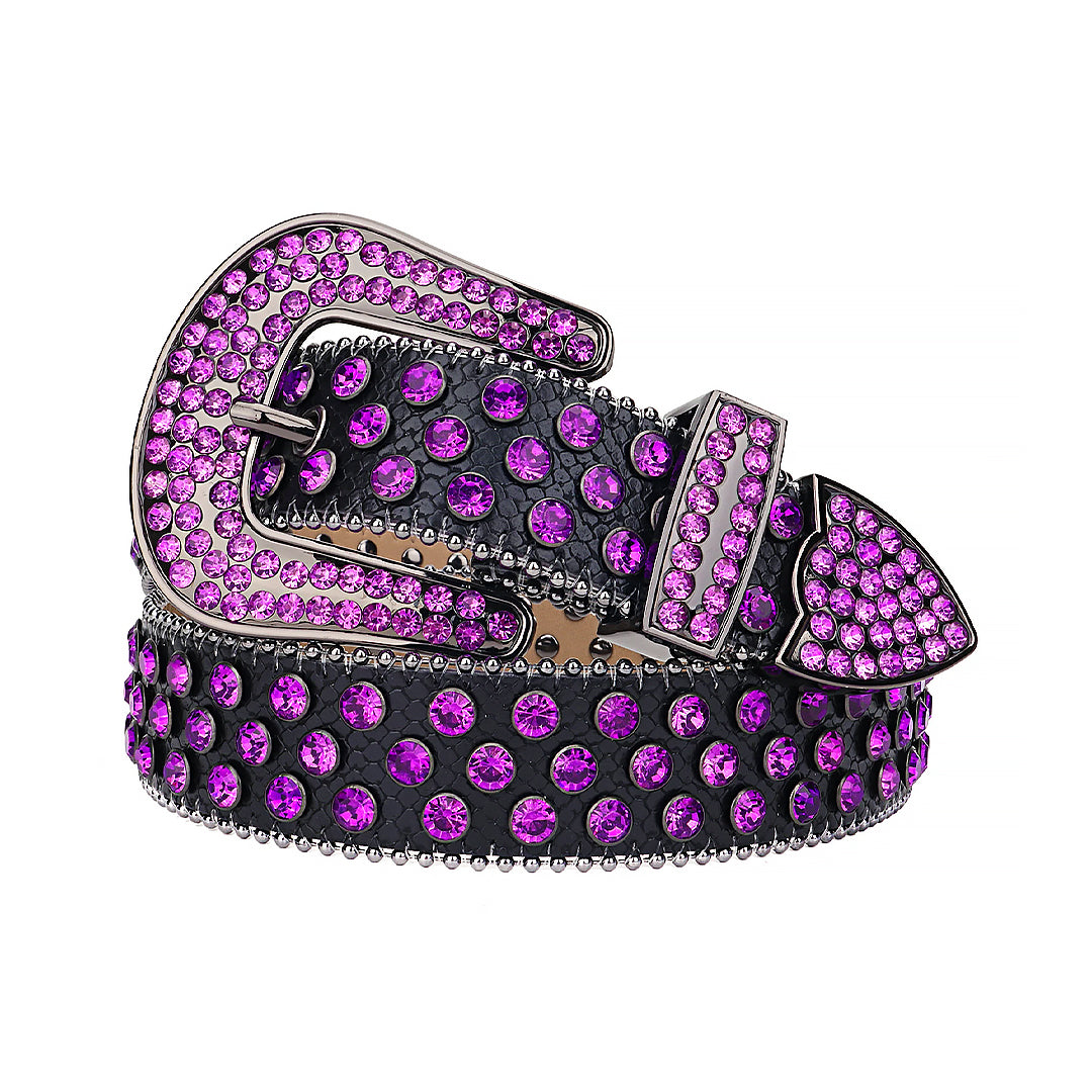 Black Strap With Purple Shiny Rhinestone Belt