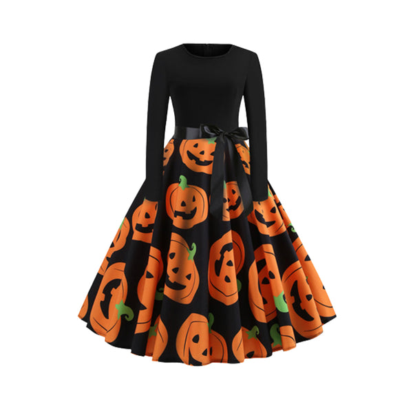 Halloween Fancy Pumpkin Printed Full Sleeve Dress