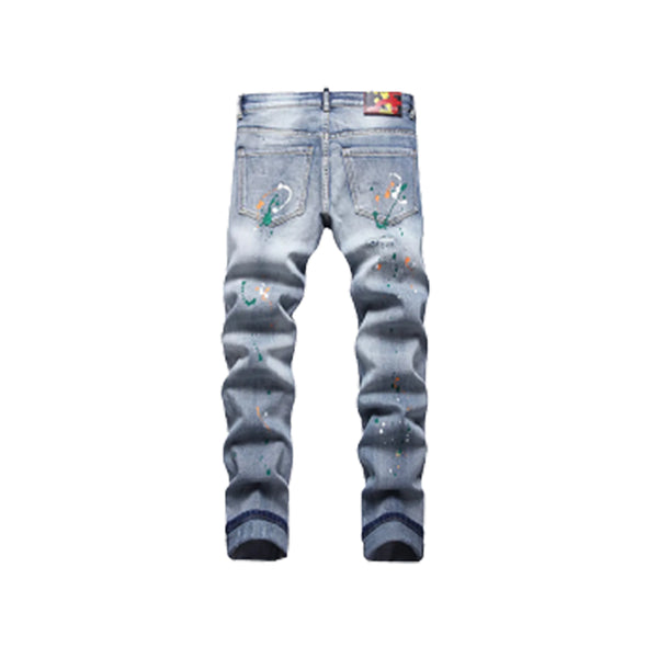 Men's Ripped Painted Patchwork Denim Jeans
