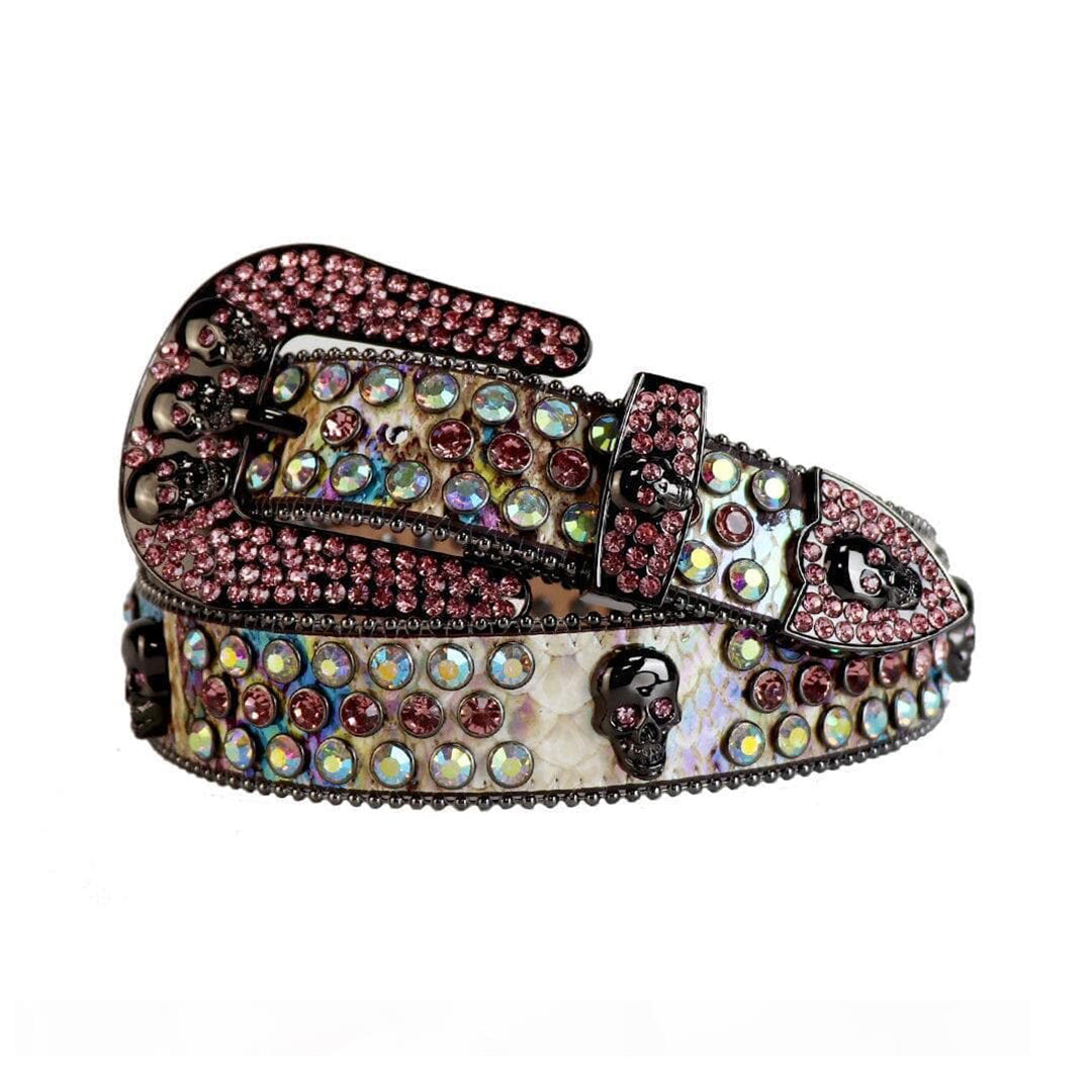 Skull Multi Strap With Multi & Pink Studded Rhinestone Belt