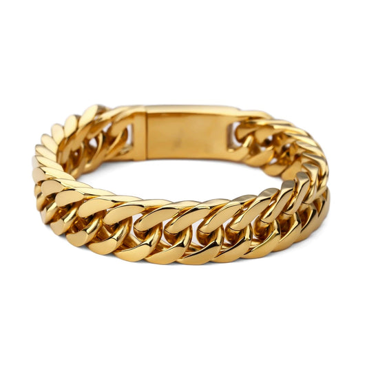 Round Curb Cuban Gold Stainless Steel Bracelet