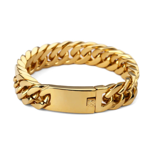 Round Curb Cuban Gold Stainless Steel Bracelet
