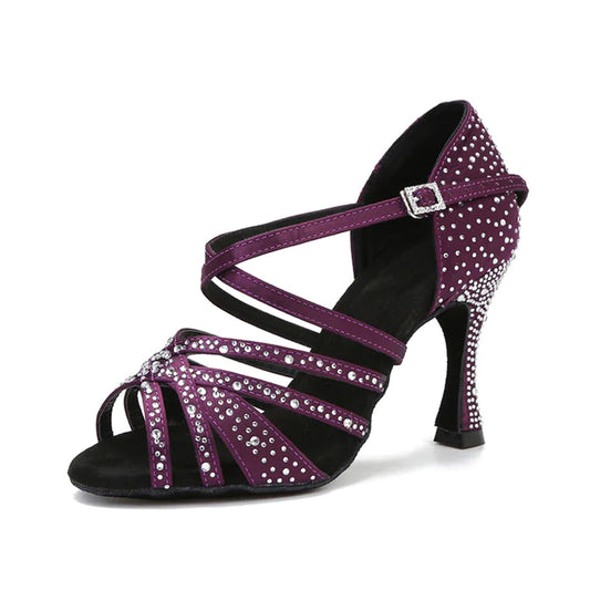 Women's Rhinestone Satin Soft Bottom Dancing Heel Sandal