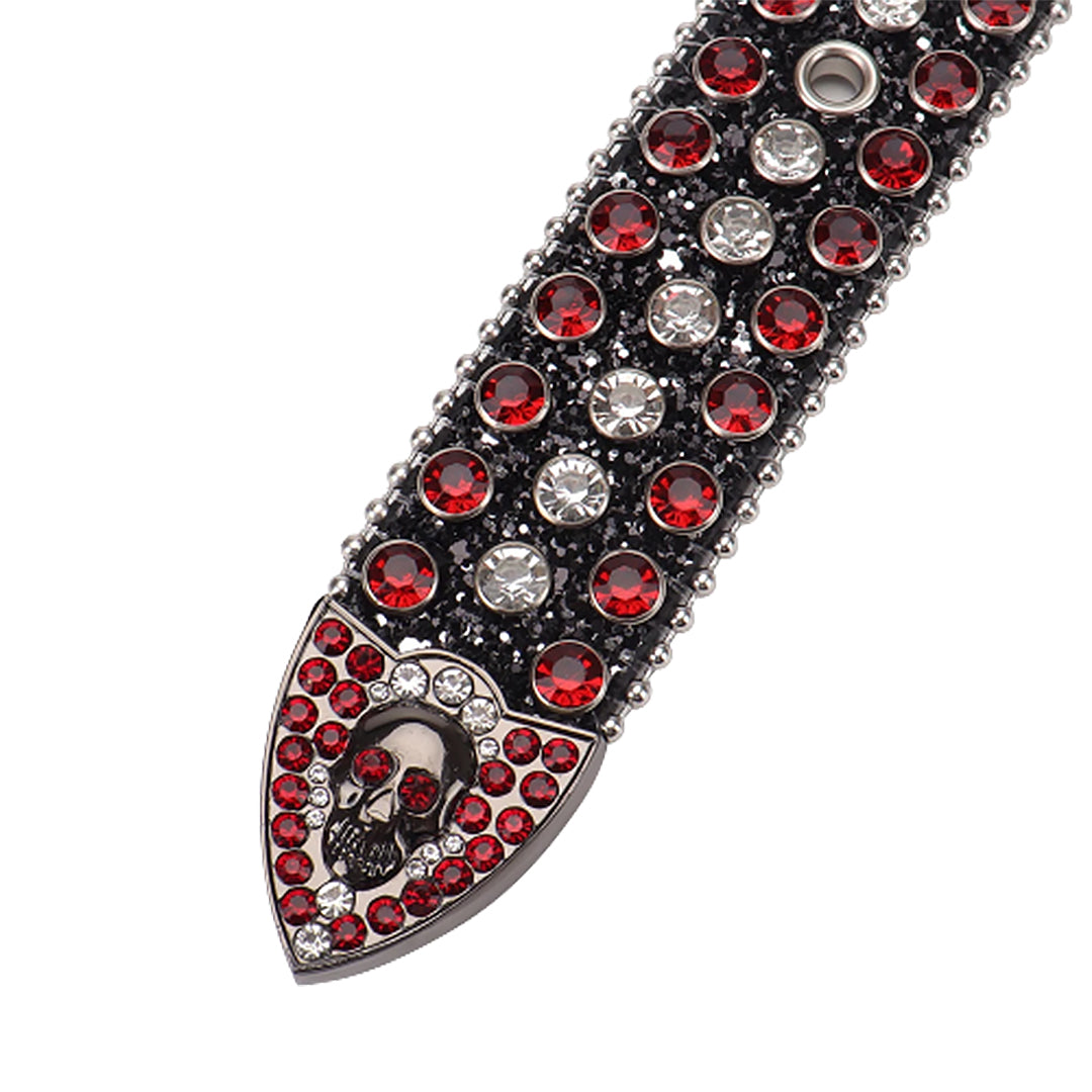 Skull Black Strap With Red & Silver Rhinestone Belt