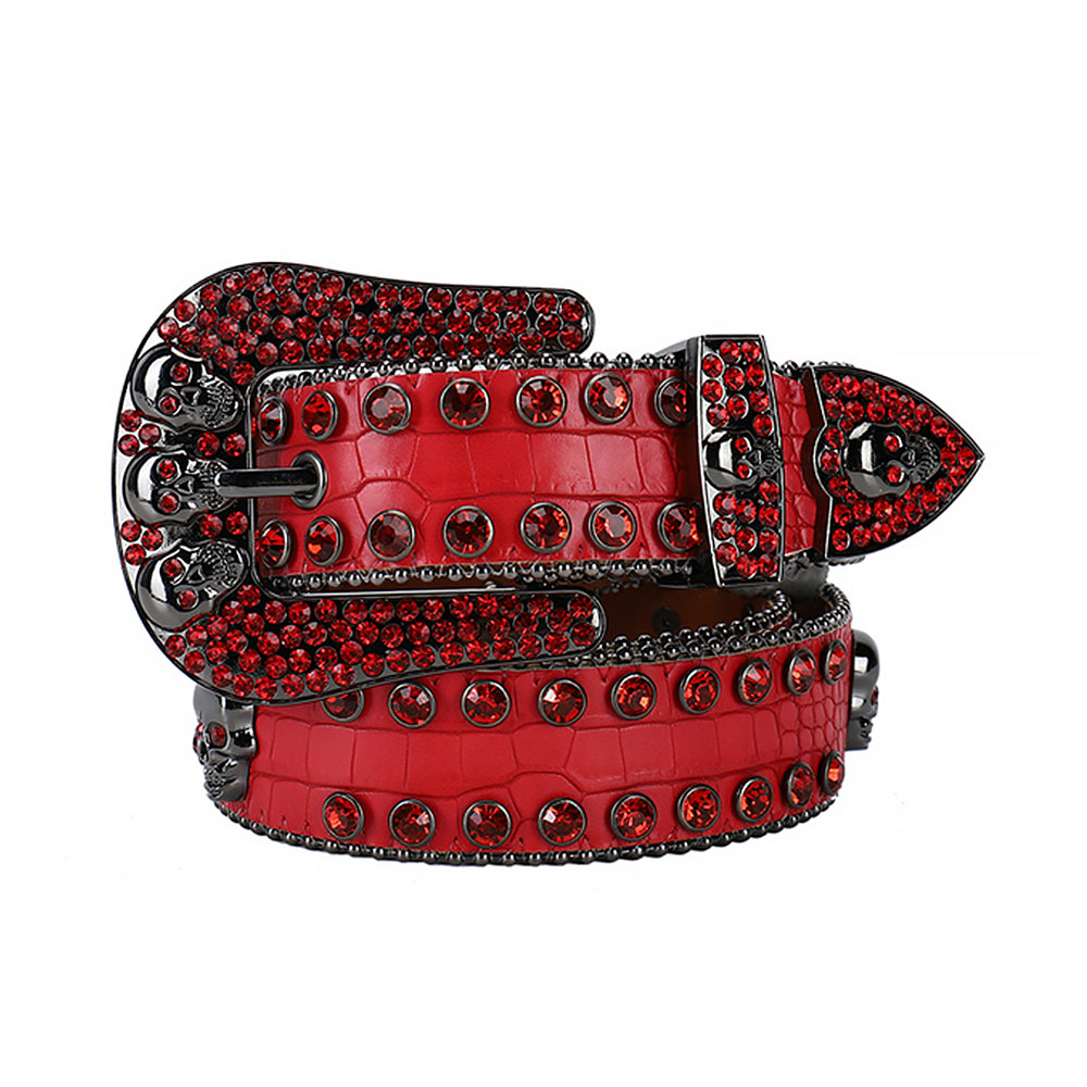 Red Strap With 7 Skulls Red & Black Studded Rhinestone Belt  Rhinestone  belt, Rhinestone belt buckle, Leather belts men