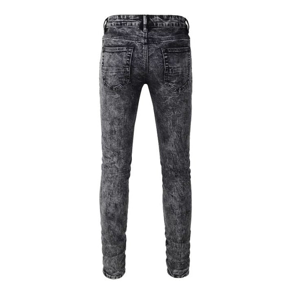 Men's Gray Black Quality Blank Ripped Jeans 