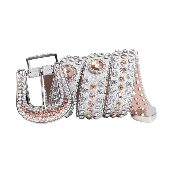 Shiny Silver Strap With Gold & Silver Studded Rhinestone Belt