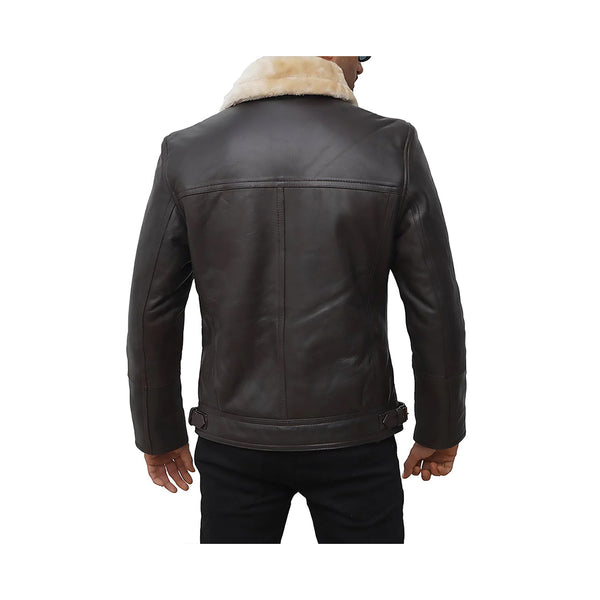 Mens Dark Brown Asymmetrical Shearling Leather Jacket