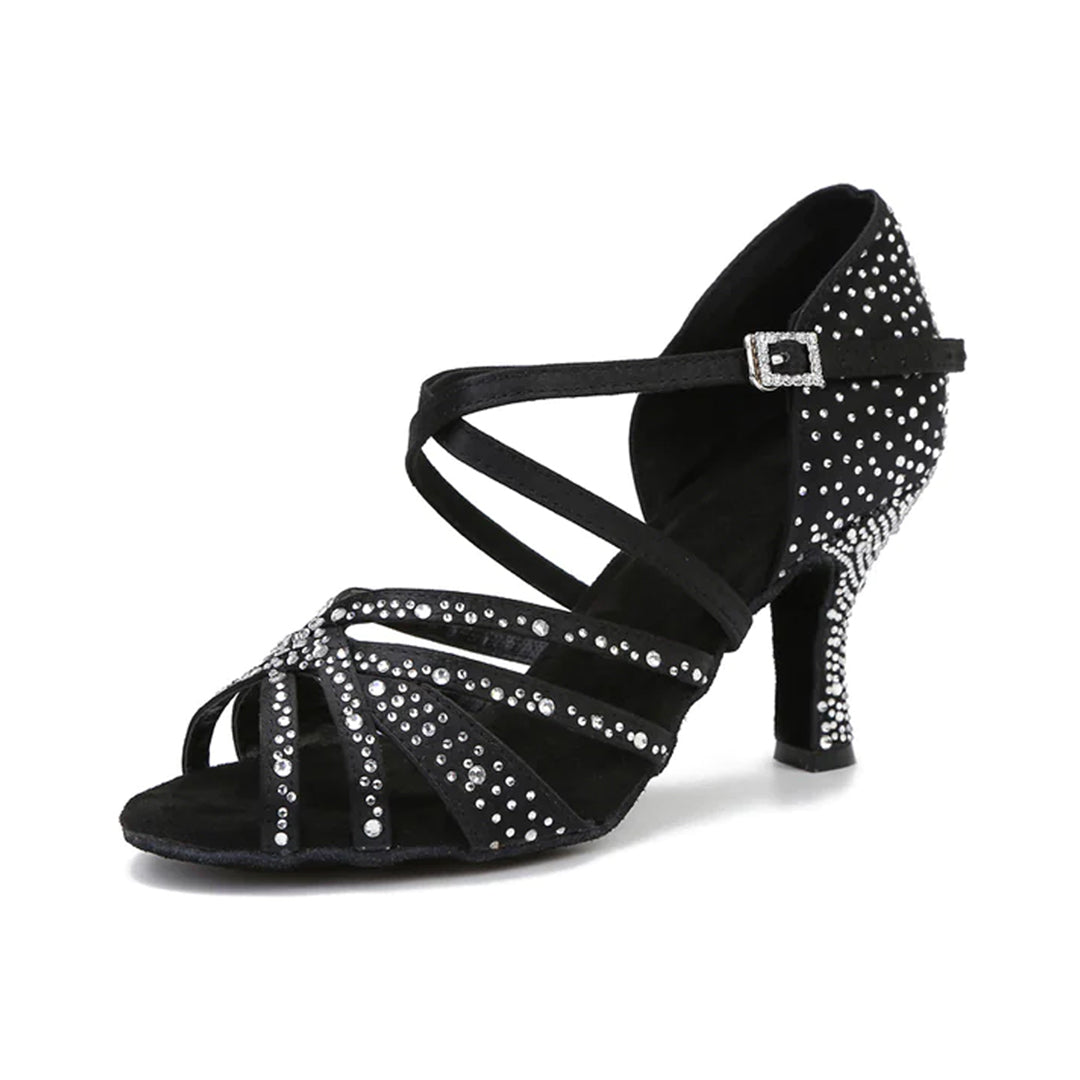 Women's Rhinestone Satin Soft Bottom Dancing Heel Sandal