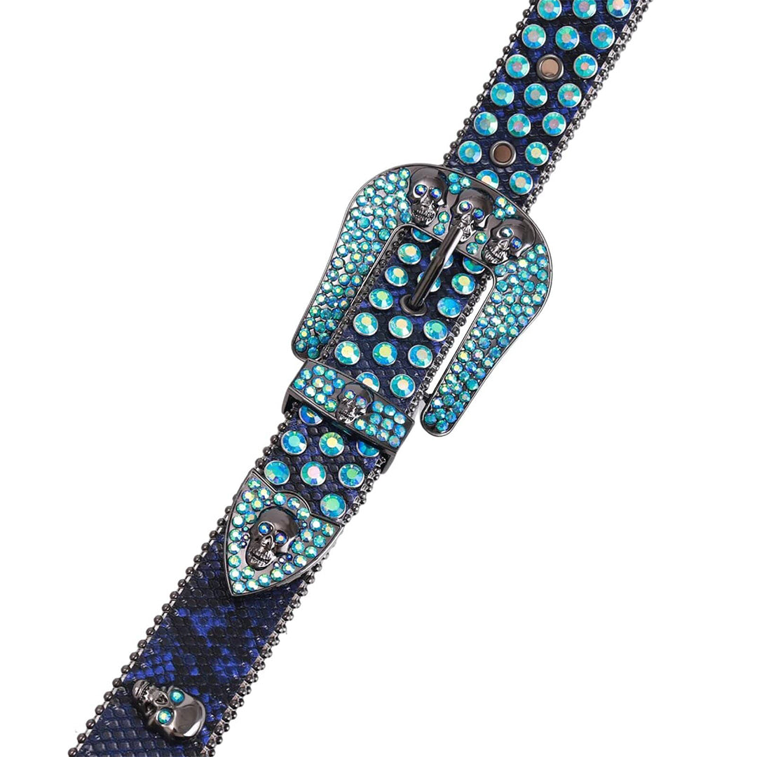 Blue Strap Skull Buckle With Studded Blue Rhinestone Belt