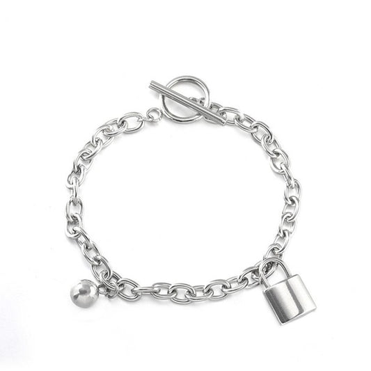 Trendy Titanium Steel Silver Small Lock Bracelet