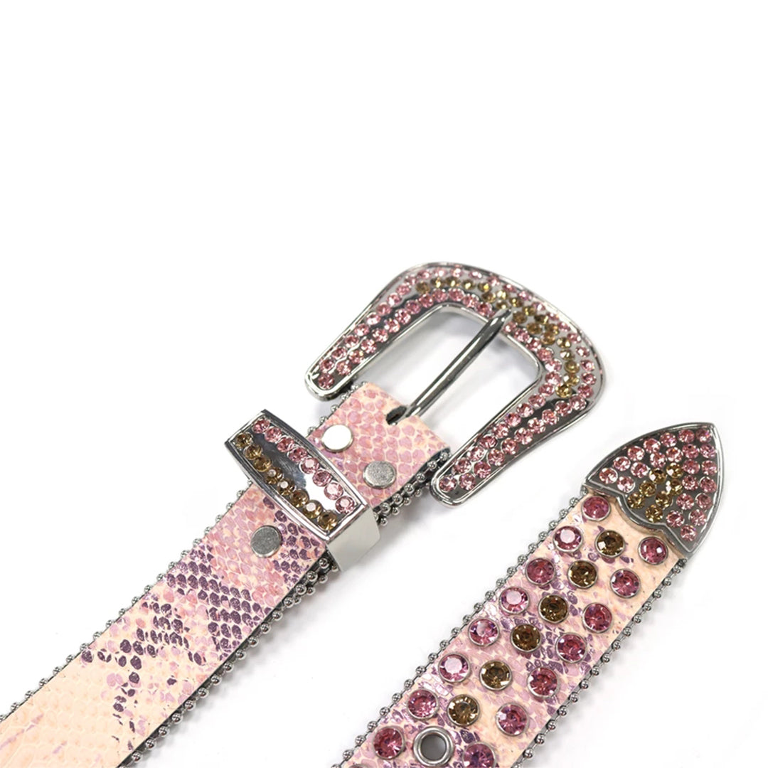 Shiny Pink Strap With Pink & Brown Rhinestone Belt