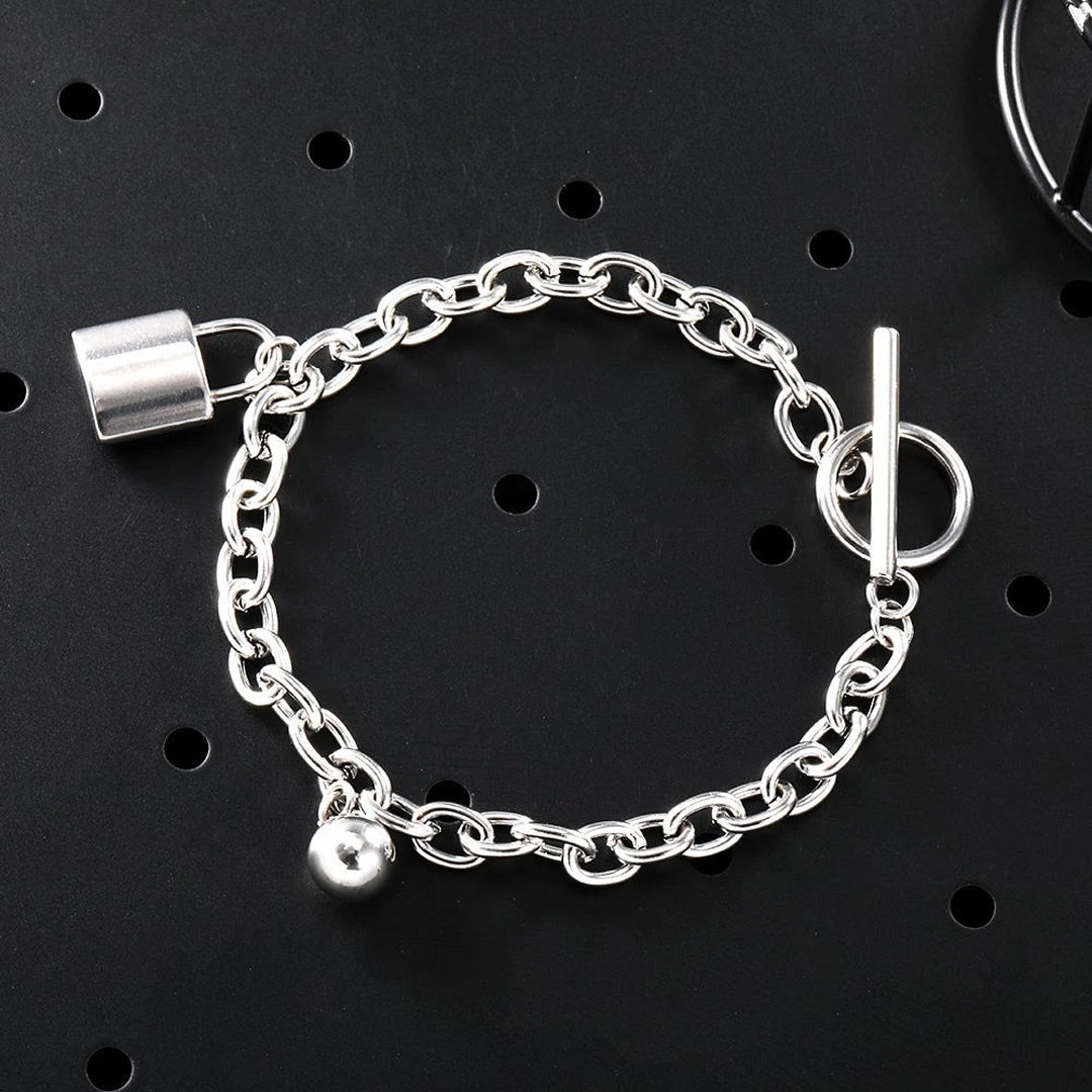 Trendy Titanium Steel Silver Small Lock Bracelet