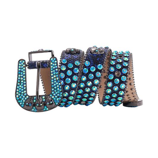 Blue Strap Skull Buckle With Studded Blue Rhinestone Belt
