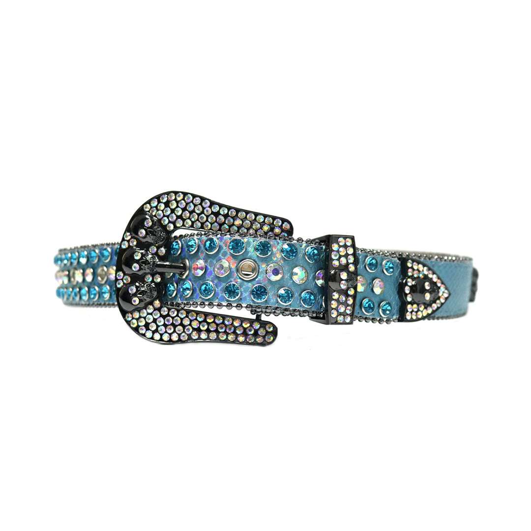Shiny Skull Blue Strap With Blue & Multi Rhinestone Belt
