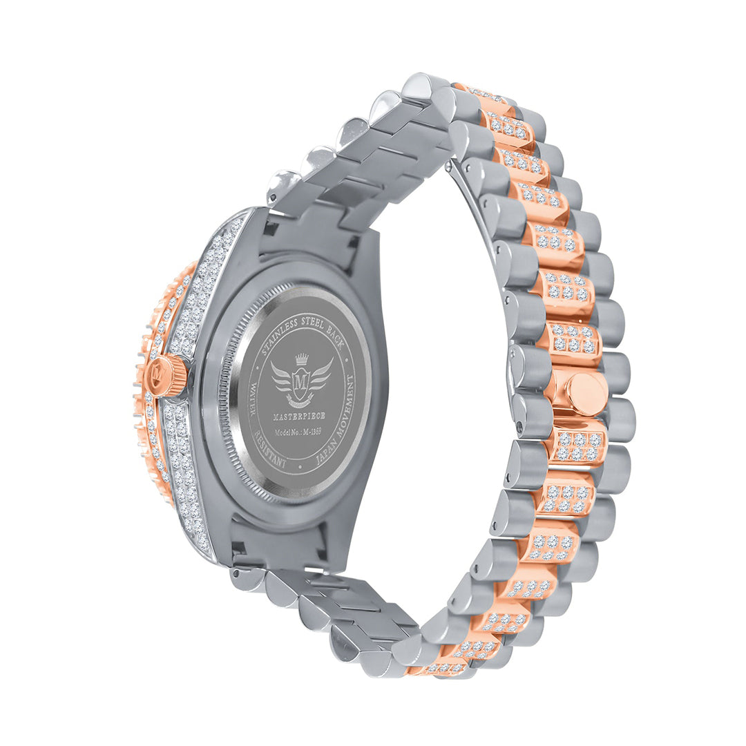 Gold Iced Out Round Cut Rhinestone Watch