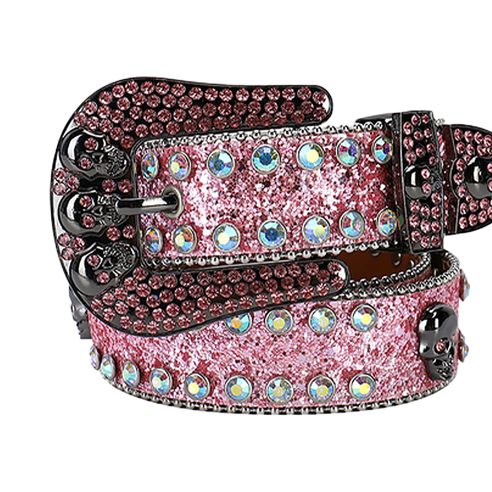 Skull Pink Strap With Multi Rhinestone Belt