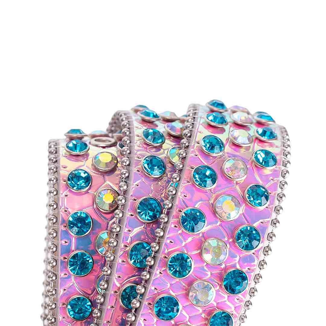 Pink Strap With Red & Blue Shiny Rhinestone Belt