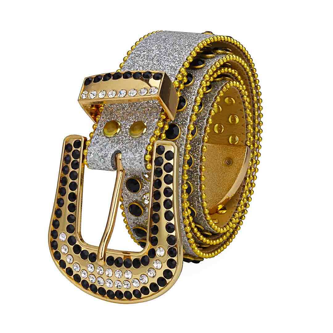 Silver Strap With Black & Crystal Studded Rhinestone Belt