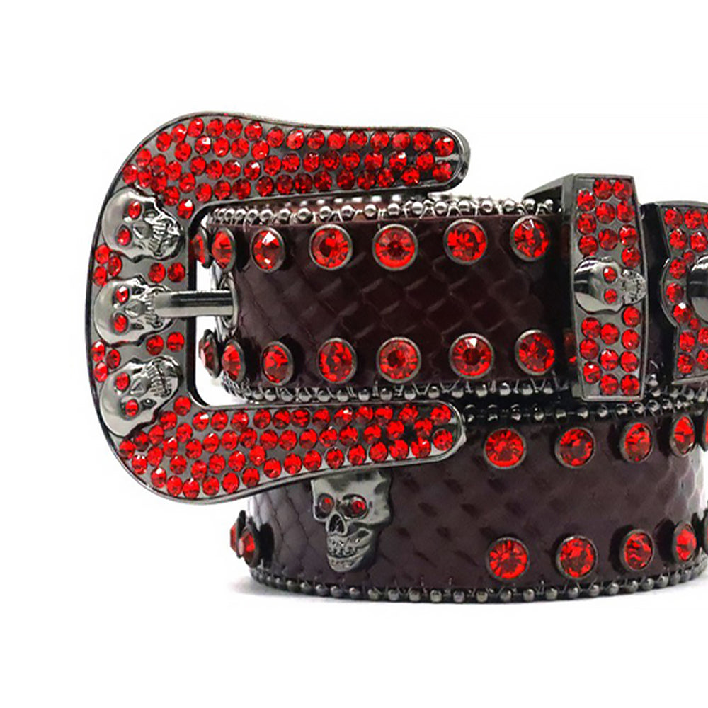 Red Skull Buckle With Red Shiny Rhinestone Belt