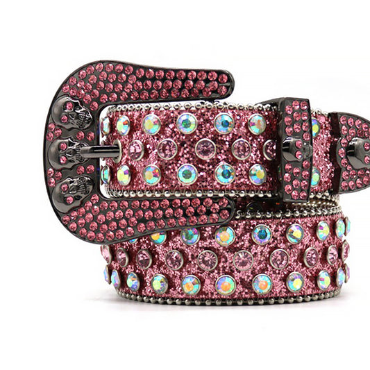 Pink Skull Buckle With Pink & Multi Rhinestone Belt